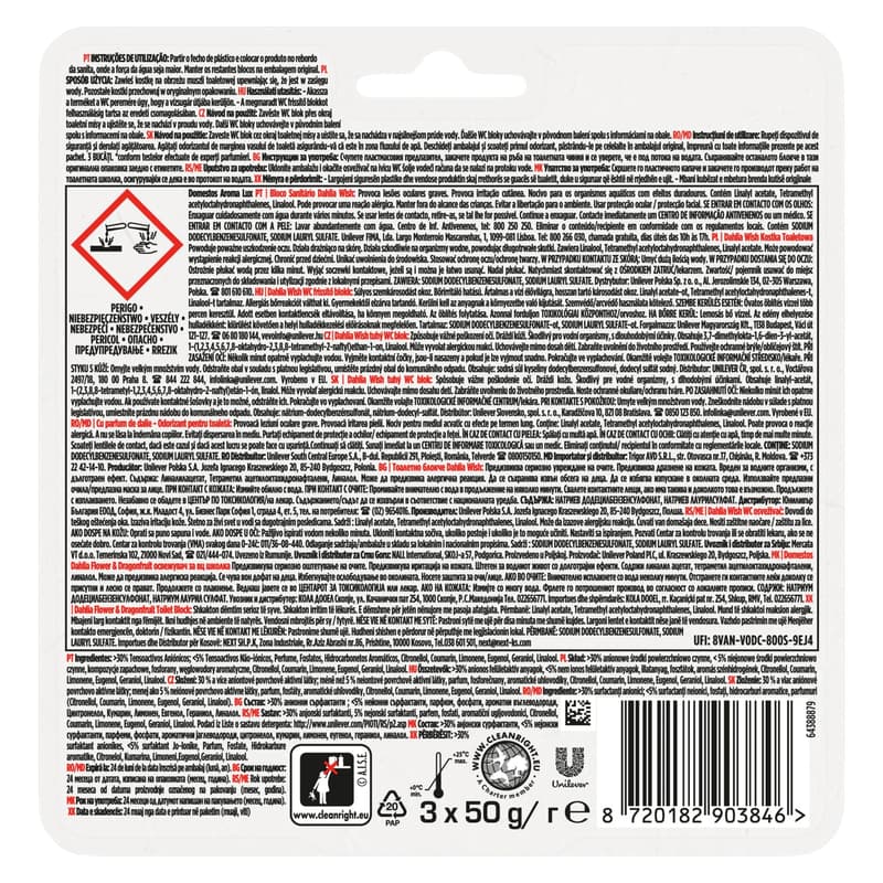DOMESTOS Aroma Lux Toilet Freshener Block, Dahlia Wish, with concentrated essential oils, 3x50g