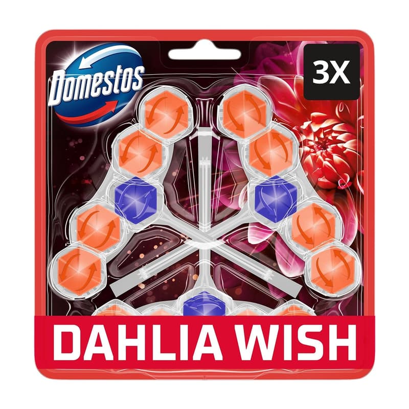 DOMESTOS Aroma Lux Toilet Freshener Block, Dahlia Wish, with concentrated essential oils, 3x50g