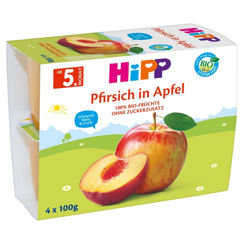 Hipp Bio Őszibarack almában poharas desszert 4 hónapos kortól (4x100g)