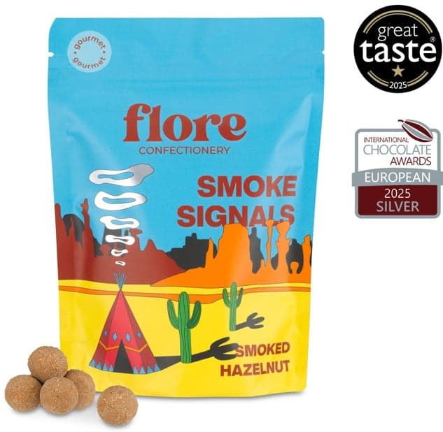 Flore Confectionery Füstjelek drazsé: Füstölt mogyoró, szőke csokoládé drazsé