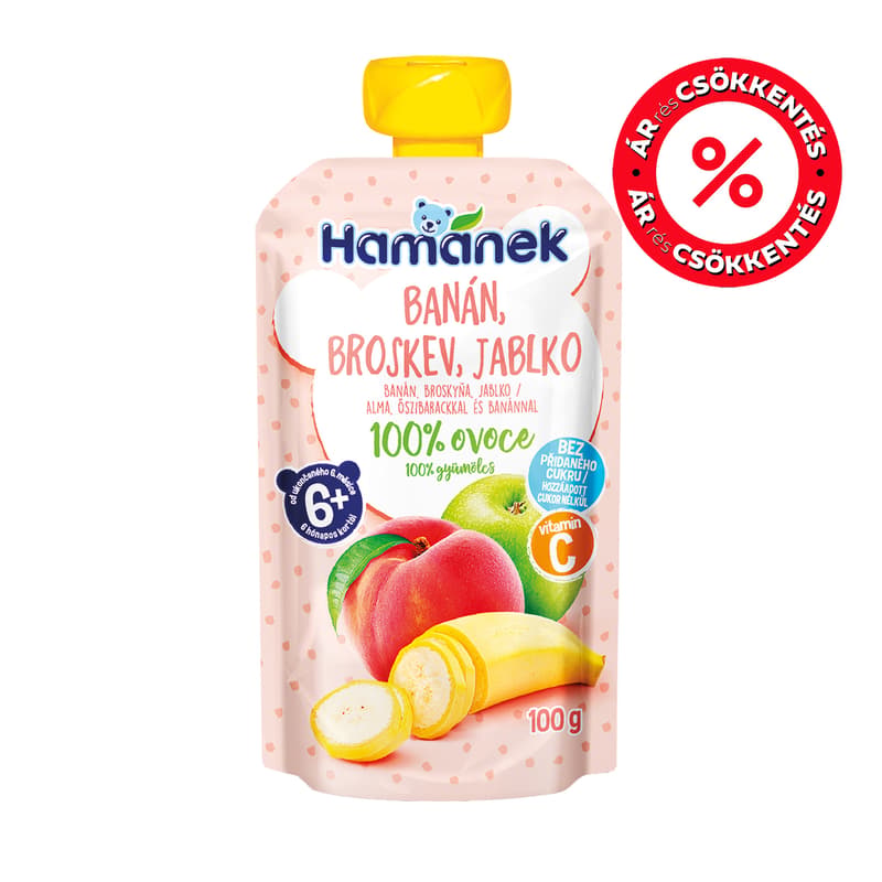 Hamánek desszert alma őszibarack banán tasakos 6 hónapos kortól