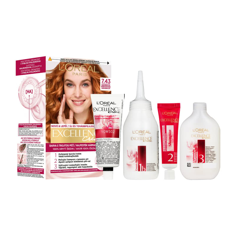 L'Oréal Paris Excellence 7.43 Copper Golden Blonde 72ml + 48ml + 12ml + 60ml