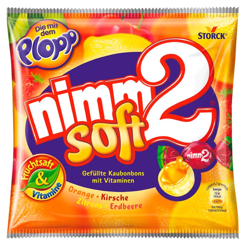 Nimm2 Soft gyümölcsös töltött olvadó cukorka gyümölcslével és vitaminokkal