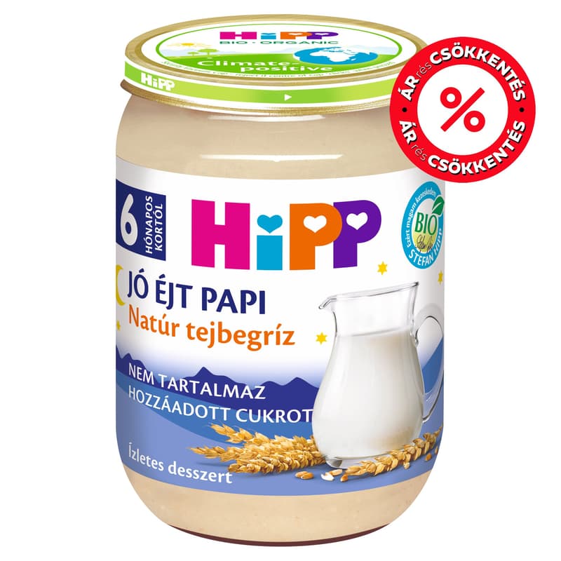 Hipp Jó Éjt Papi BIO Natúr tejbegríz, 6 hónapos kortól