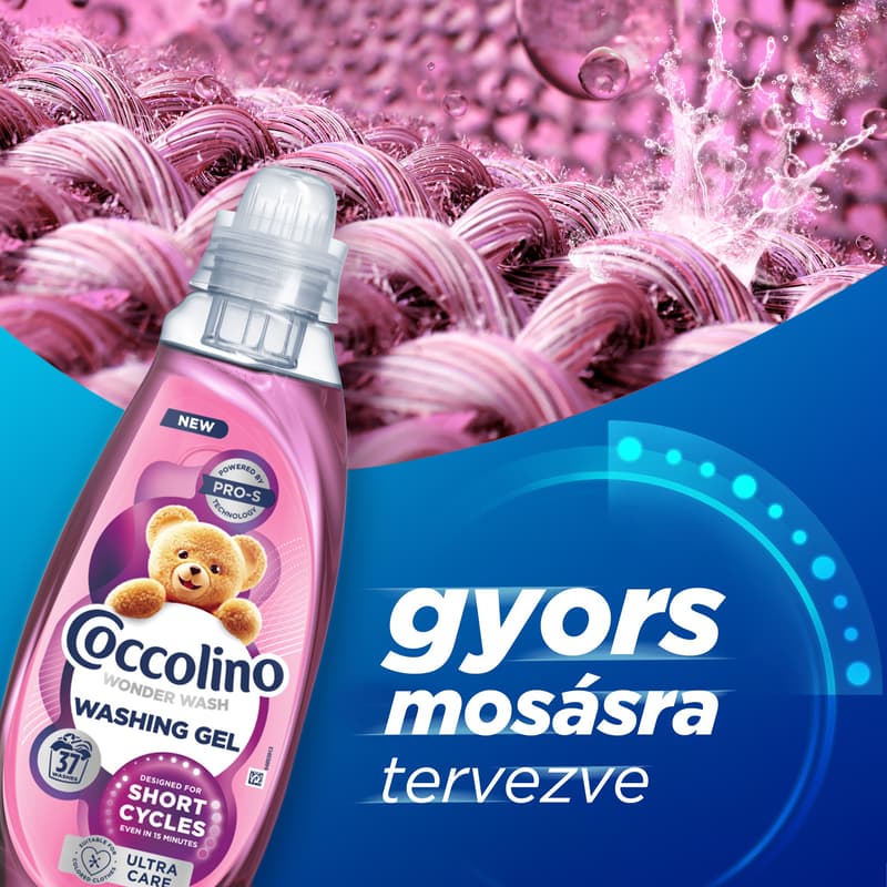 Coccolino Wonder Wash mosószer gyors mosáshoz, Ultra Care, 37 mosás, 1.48 l