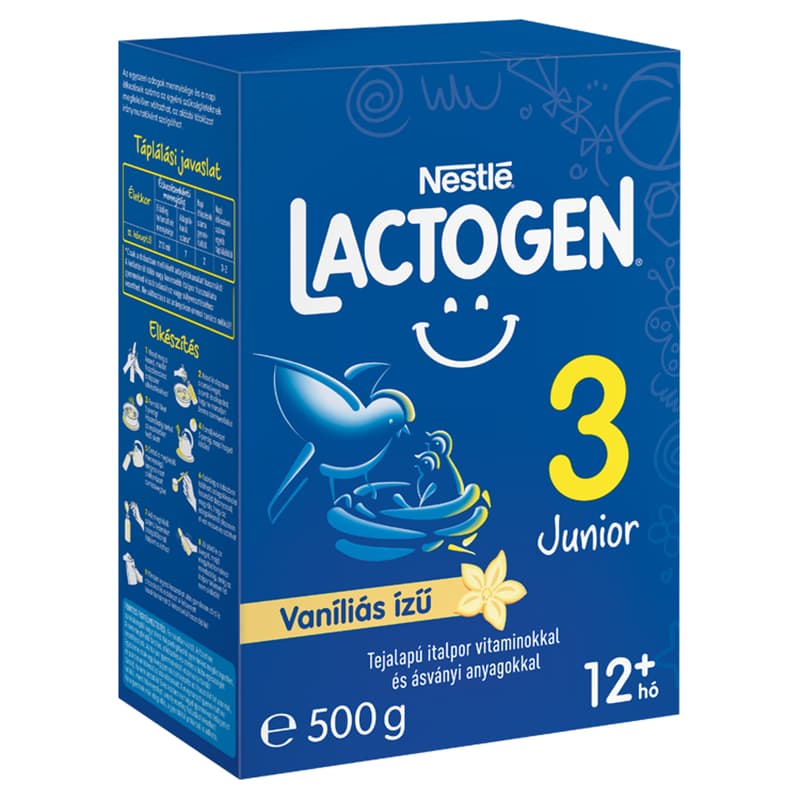 Lactogen 3 Junior Vaníliás ízű Tejalapú italpor vitaminokkal és ásványi anyagokkal 12 hónapos kortól 500 g
