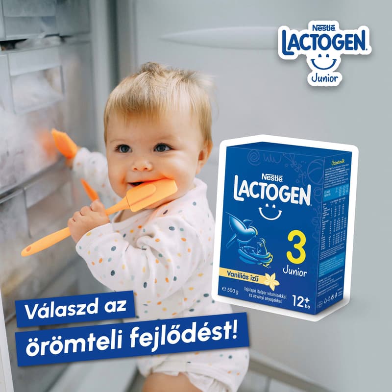 Lactogen 3 Junior Vaníliás ízű Tejalapú italpor vitaminokkal és ásványi anyagokkal 12 hónapos kortól 500 g