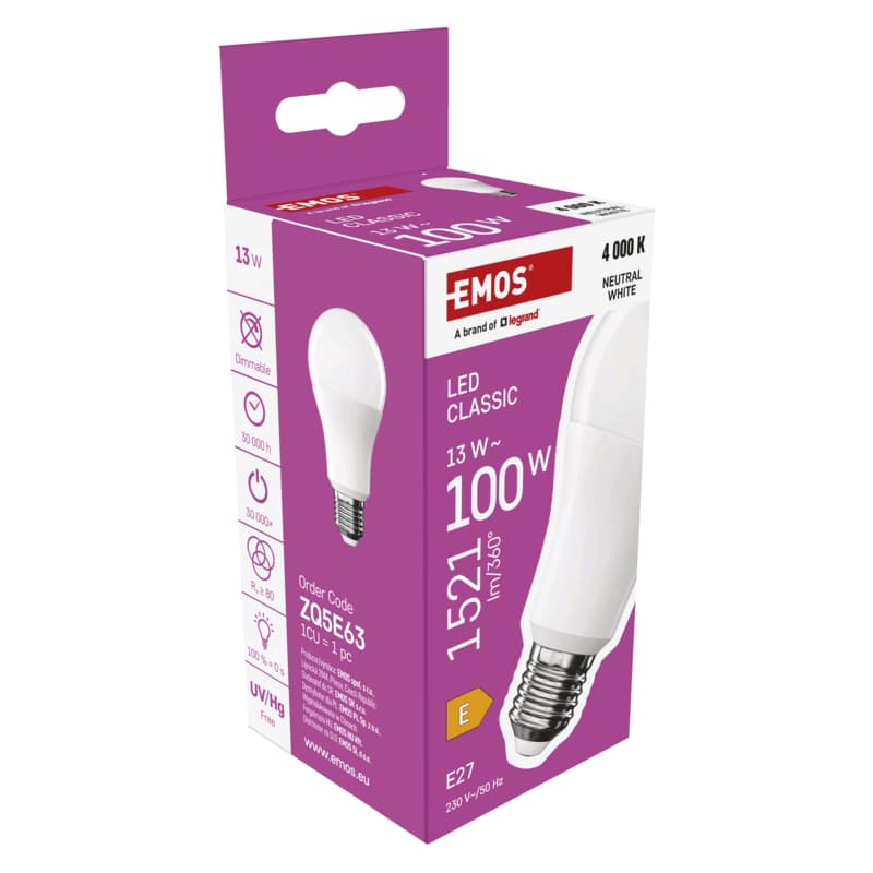 EMOS LED izzó Classic A60 / E27 / 13 W (100 W) / 1521 lm / Természetes fehér