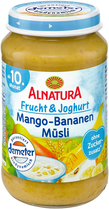 Alnatura BIO Baby Food with Fruit and Yogurt Mango, Banana, and Muesli 190g