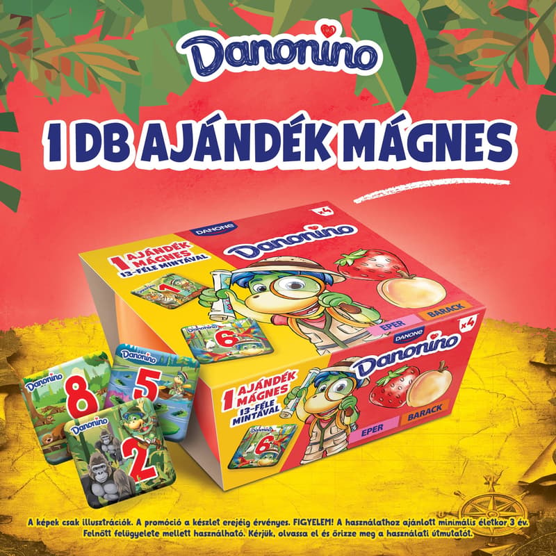 Danone Danonino epres, sárgabarackos tejtermék hozzáadott kalciummal & D-vitaminnal (4x50g)