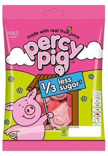 Marks & Spencer Csökkentett cukortartalmú Percy Pig™ – puha, gyümölcsízű gumicukor gyümölcslével készítve