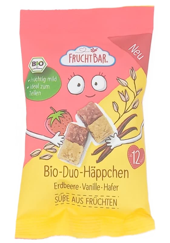 FruchtBar – Bio Zabfalatka Duó Eper, Vanília, Zab 12 hónapos kortól