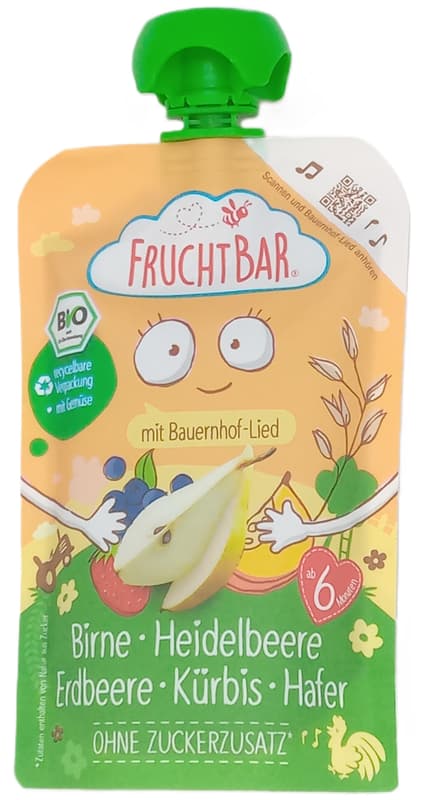 FruchtBar – Pouch Körte, Áfonya, Eper, Tök és Zab 6 hónapos kortól 6 hónapos kortól