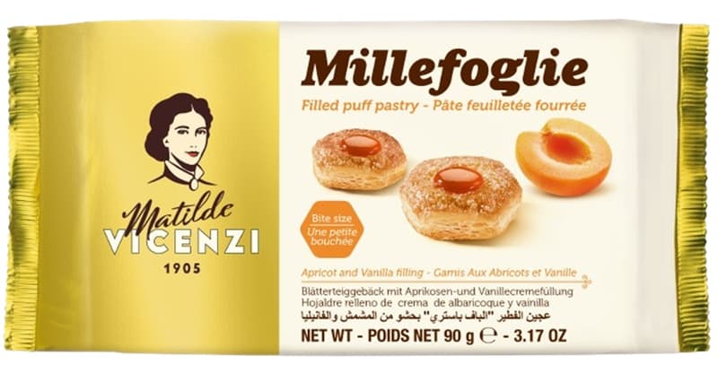 Vicenzi Millefoglie Apricot sárgabarackos levelessütemény 90g
