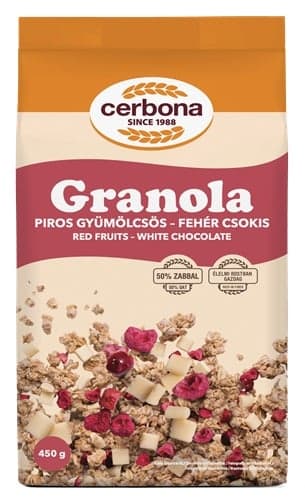 Cerbona piros gyümölcsös-fehércsokis granola