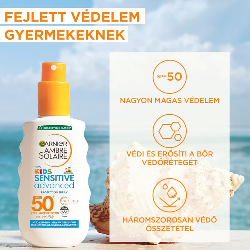 Garnier Ambre Solaire napvédő spray nagyon magas védelemmel SPF50+ gyerekek érzékeny bőrére