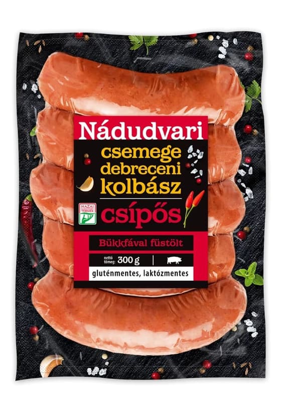Nádudvari Erős Pistás csípős, füstölt sertés debreceni kolbász