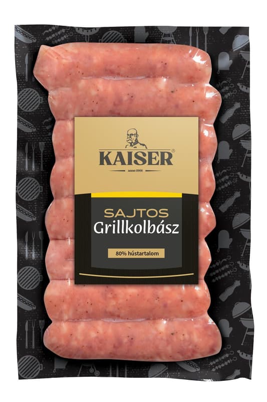 Kaiser sertés grillkolbász sajtos, füstölt