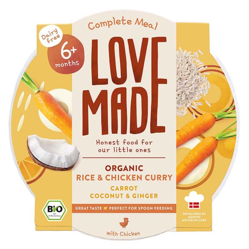 Lovemade Organic Bio Currys csirke rizzsel répával kókusszal és gyömbérrel 6 hónapos kortól