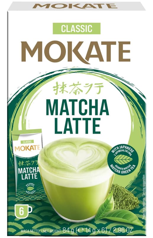 Mokate Classic Matcha Latte tej és zöldtea alapú instant italpor