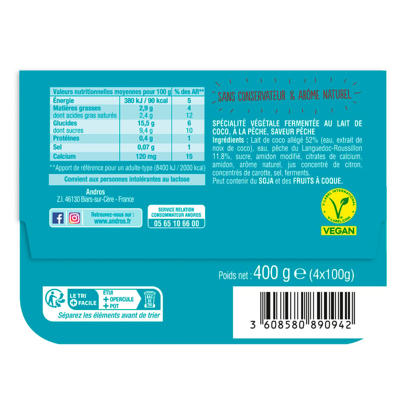 Andros Gourmandt & Végétal Barack vegángurt (4x100g)