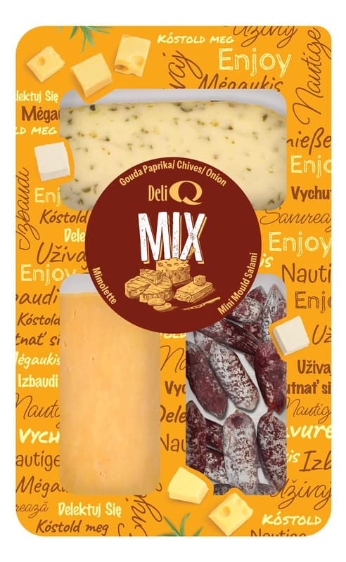Deli Q Mix Gouda Paprika, Chives, Onions, Mimolette & Mini Mould Salami