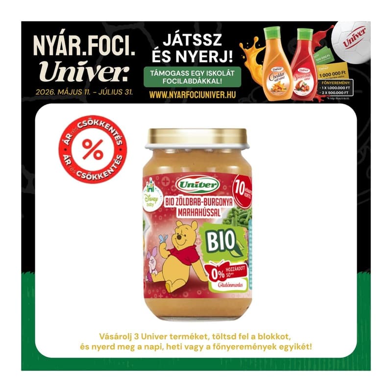 Univer Bio Zöldbab-burgonya marhahússal Bébiétel 10 hónapos kortól