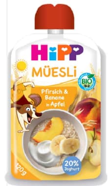 Hipp Bio Müzli őszibarack-banán almában, 1 éves kortól