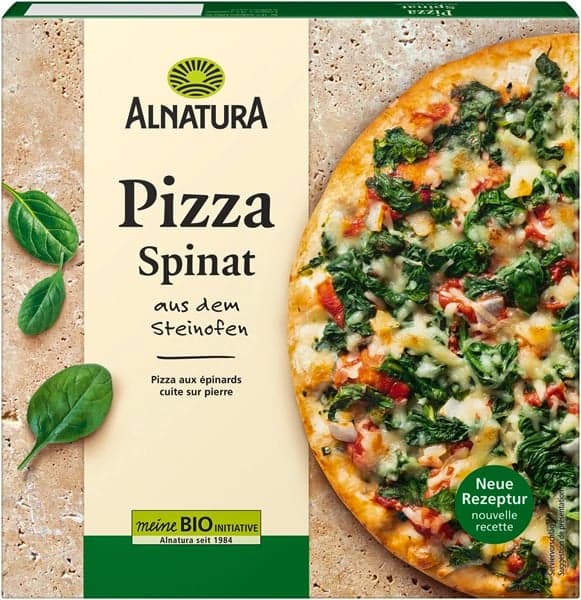 Alnatura Bio Pizza spenóttal, sajttal és hagymával, gyorsfagyasztott