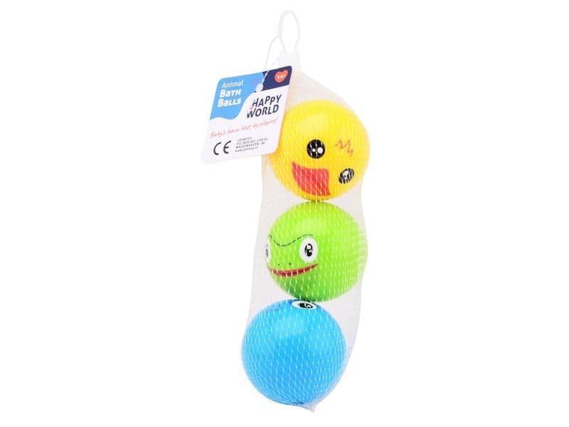 Happy World animal bath playballs in net, 3 pcs