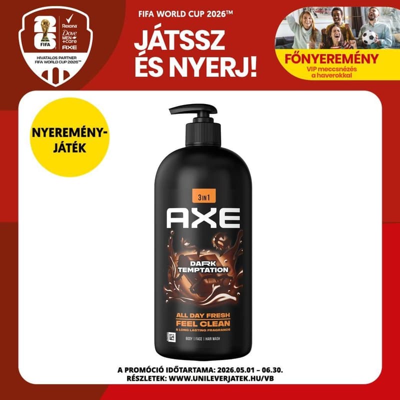 AXE Dark Temptation 3 in 1 Shower Gel for Body, Face, Hair 900 ml