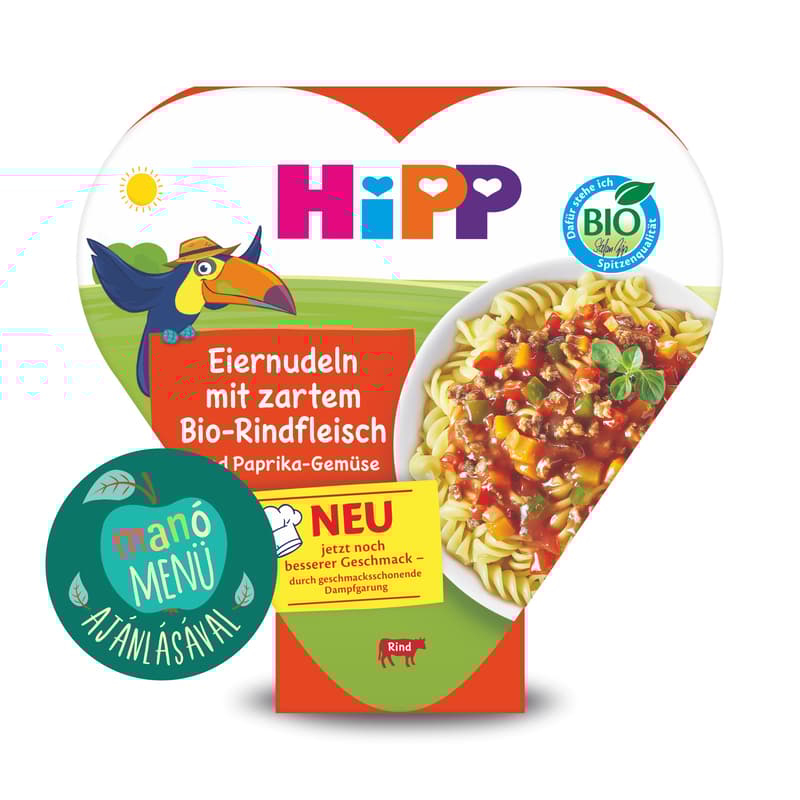 Hipp BIO Tészta marhahússal és paprikás zöldségekkel, 1 éves kortól