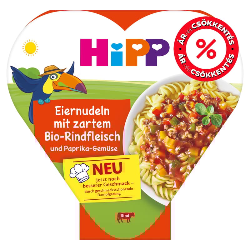 Hipp BIO Tészta marhahússal és paprikás zöldségekkel, 1 éves kortól