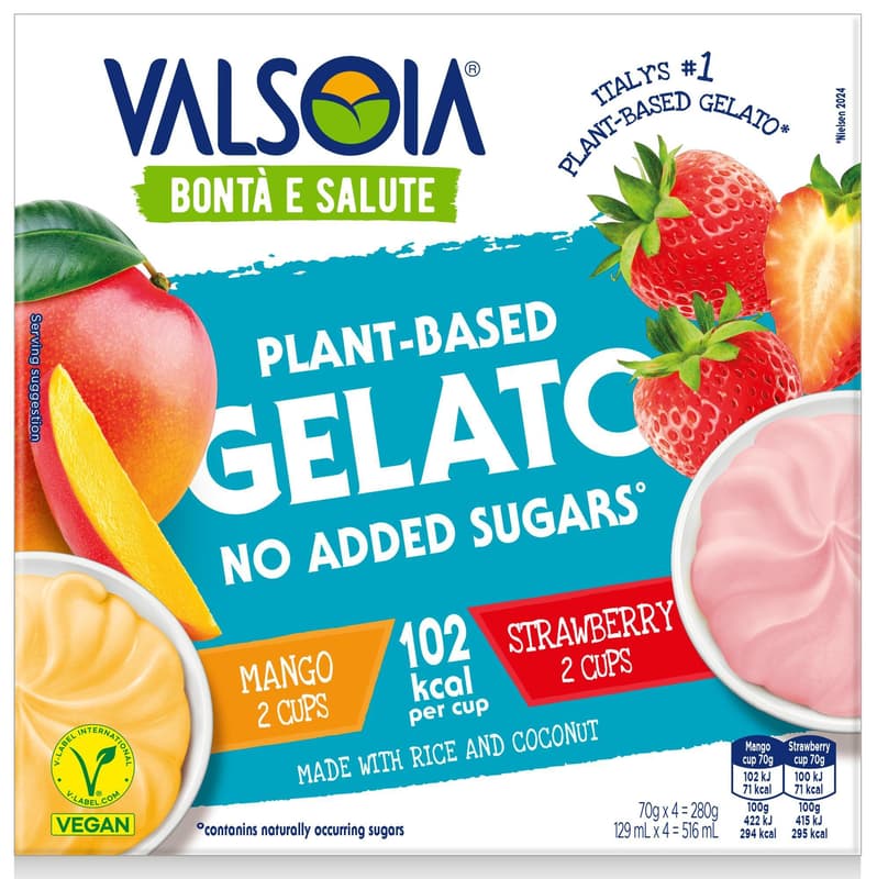 Valsoia Vegan Fruit Cups with No Added Sugars Mango&Strawberry (4pcs)