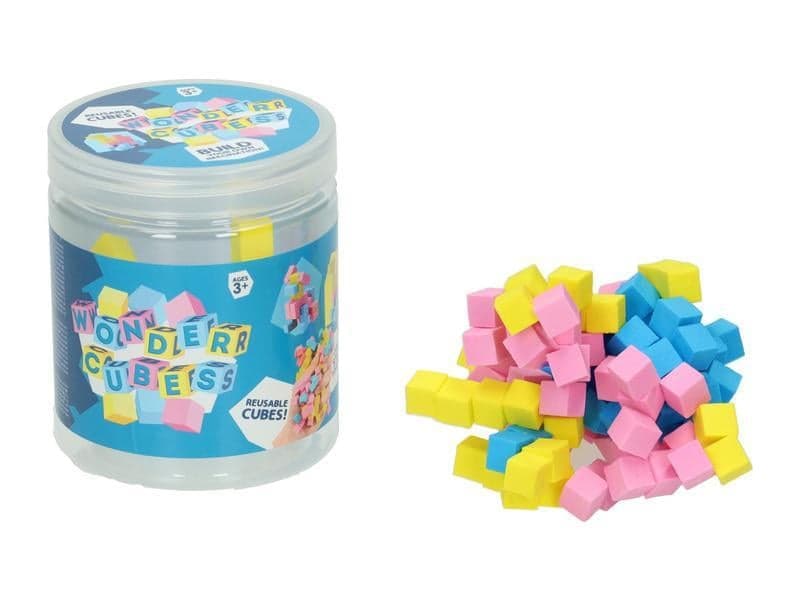 Sticky reusable wonder cubes in container