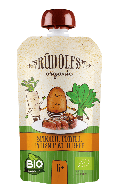 RUDOLFS ORGANIC Bio spenót, burgonya, paszternák marhahússal 6 hónapos kortól