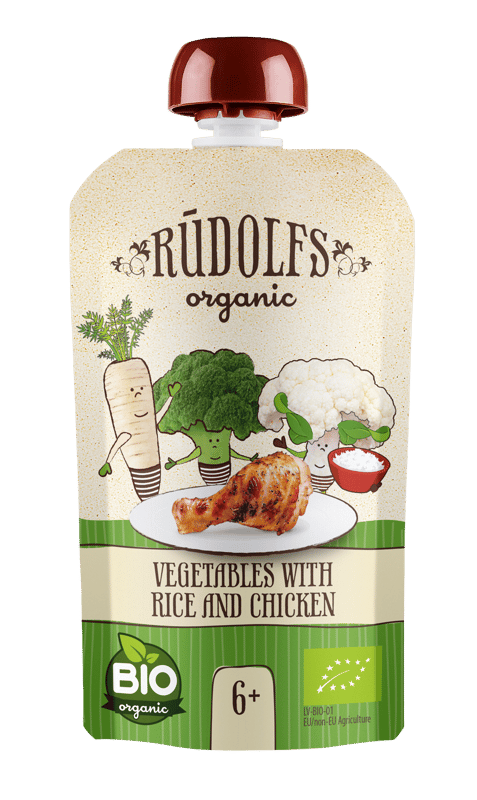 RUDOLFS ORGANIC Bio zöldségek rizzsel és csirkehússal 6 hónapos kortól