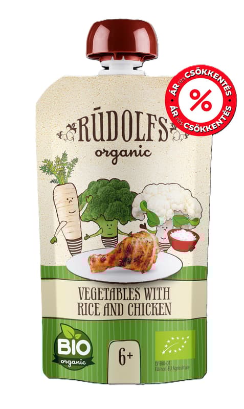 RUDOLFS ORGANIC Bio zöldségek rizzsel és csirkehússal 6 hónapos kortól