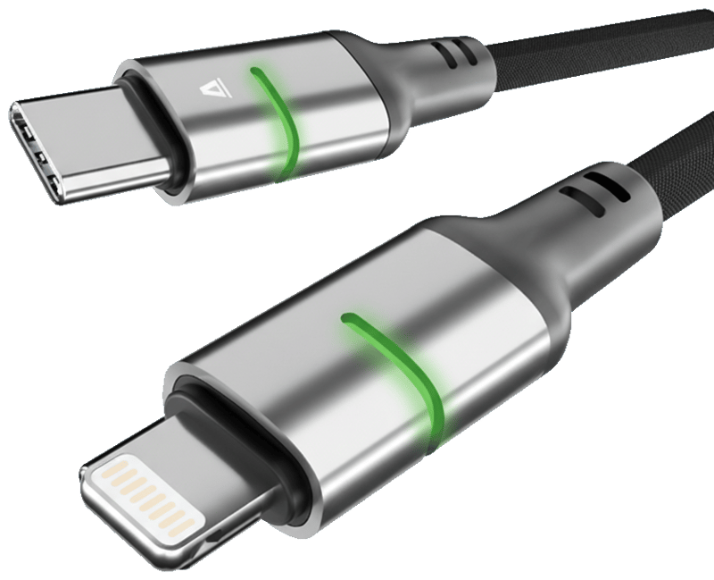 AVAX CB635 STEELY LED 27W USB-C – Lightning gyorstöltő kábel, fonott 1m, fekete