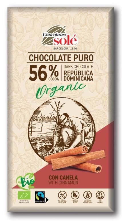 Chocolates Solé BIO étcsokoládé fahéjjal 100 g