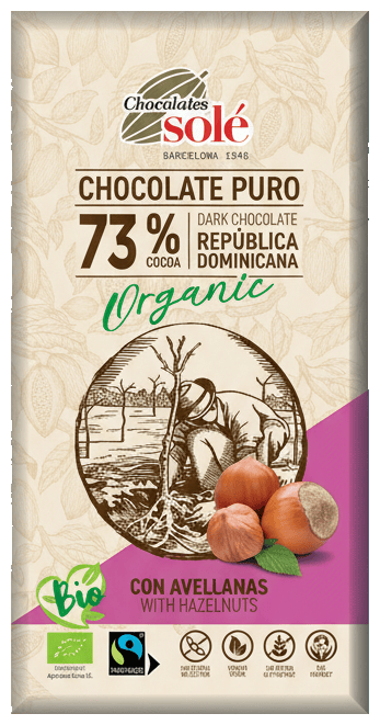 Chocolates Solé 73% BIO Étcsokoládé mogyoróval