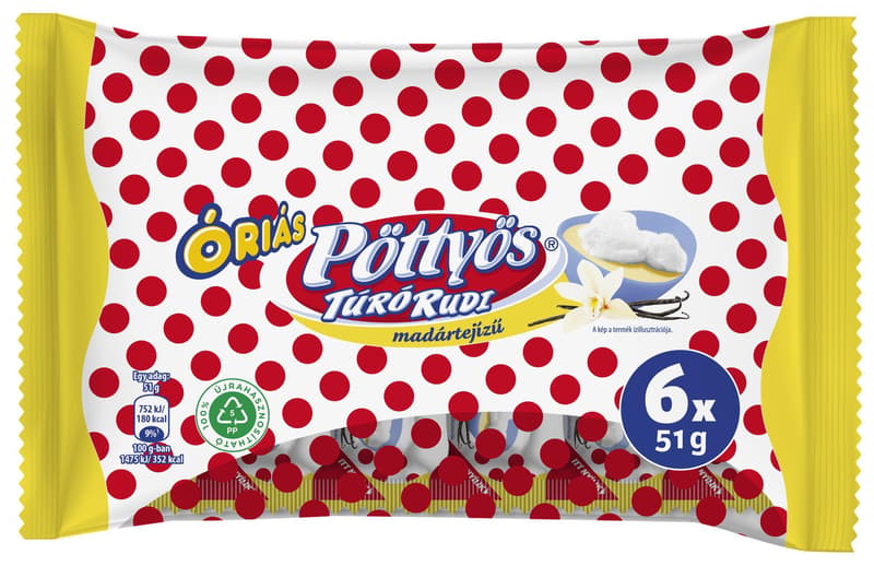 Pöttyös Óriás Túró Rudi madártejes túródesszert (6×51G)