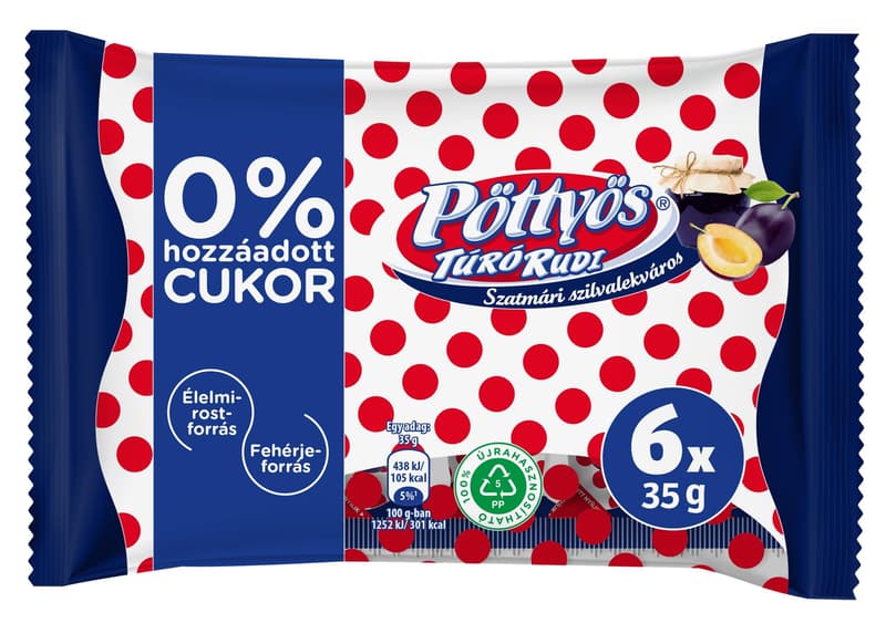 Pöttyös Túró Rudi szilvás túródesszert 0% hozzáadott cukor (6×35G)