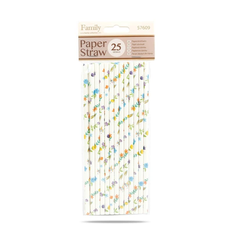 Family Party Paper straws - floral - 197 x 6 mm - 25 pcs / pack