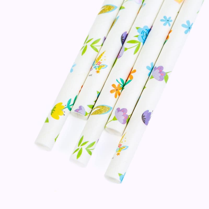 Family Party Paper straws - floral - 197 x 6 mm - 25 pcs / pack