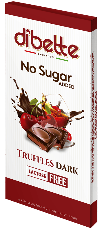 Dibette Alkoholos meggyes trüffel ízű krémmel töltött étcsokoládé hozzáadott cukor nélkül