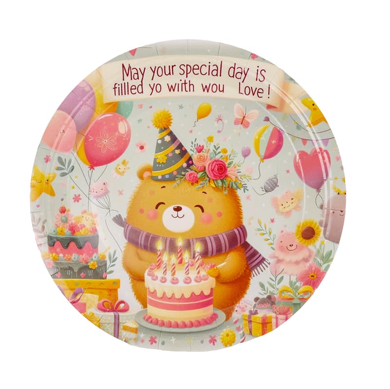 Paper plate Happy Birthday 23 cm, 10 pcs