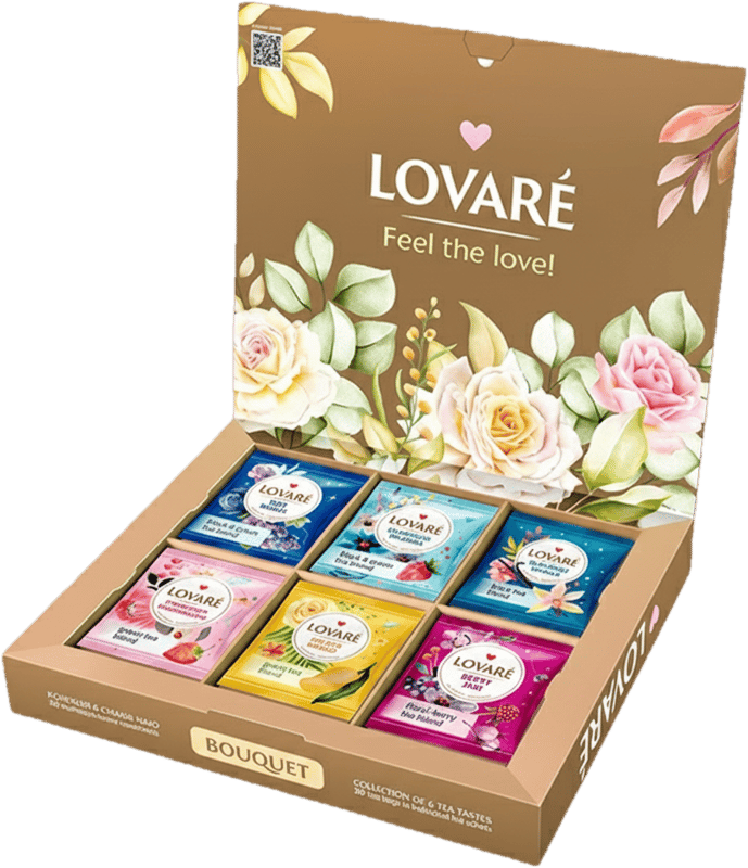 Lovaré Bouquet, ízesített filteres tea válogatás, füles dobozban (52,5 g)