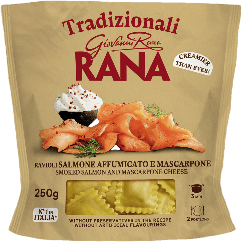 Rana ravioli fresh egg pasta with smoked salmon and mascarpone filling
