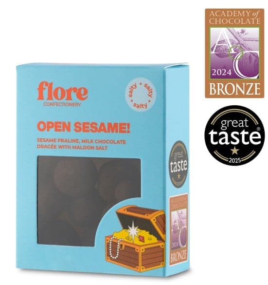 Flore Confectionery Szezám tárulj! drazsé: szezámmag praliné, tejcsokoládé drazsé